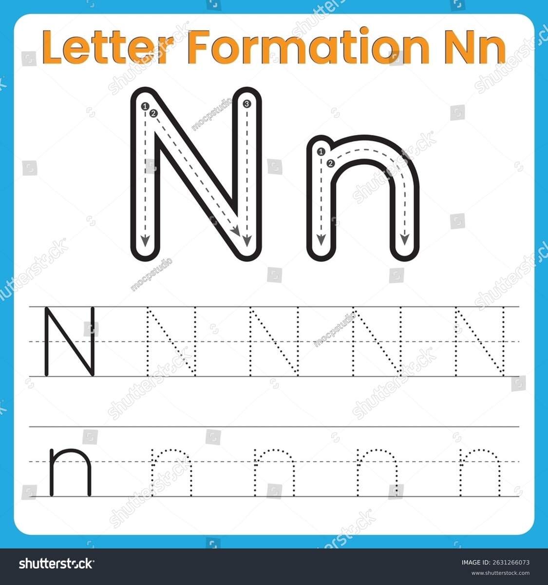 Letter N Tracing Worksheet Kids Uppercase Stock Vector Royalty Free 2631266073 Shutterstock