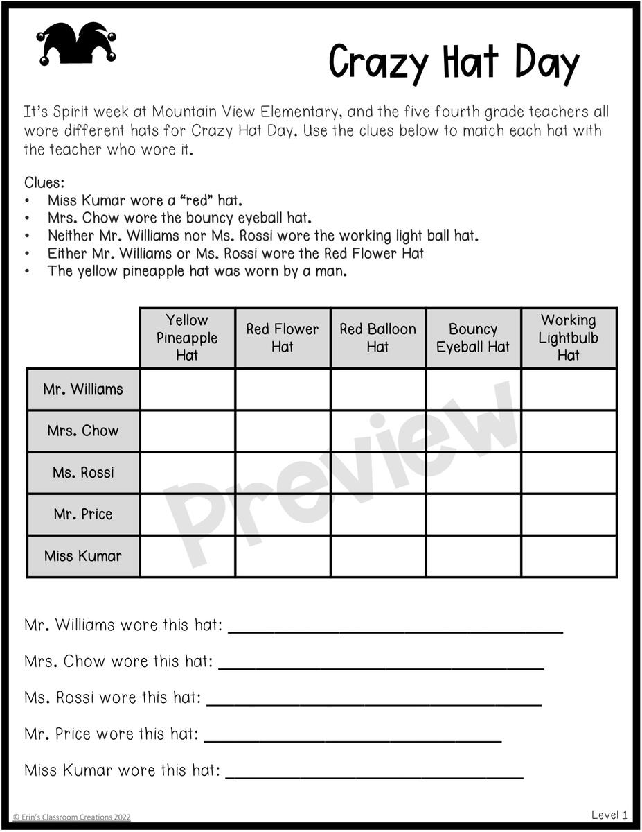 Level 1 Logic Puzzles Made By Teachers Brainy Acts Of Deductive Reasoning Logic Activities By Teach Simple
