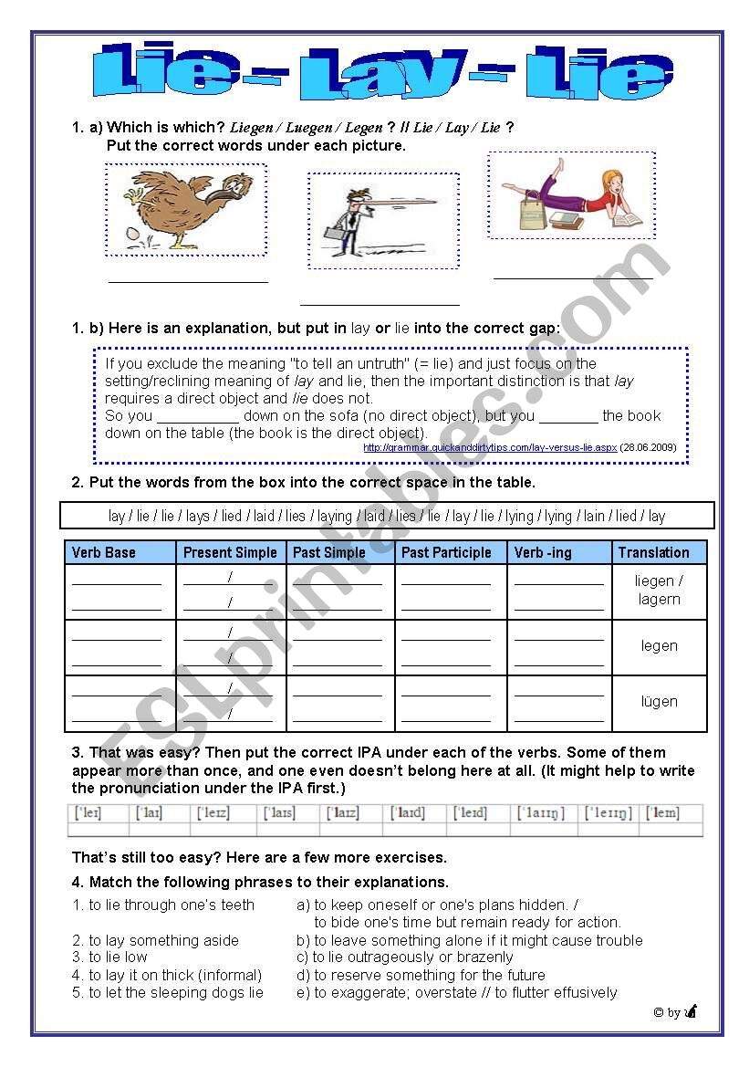 Lie Lay Lie ESL Worksheet By Mietz Worksheets Library Lie Lay Lie ESL Worksheet By Mietz Worksheets Library