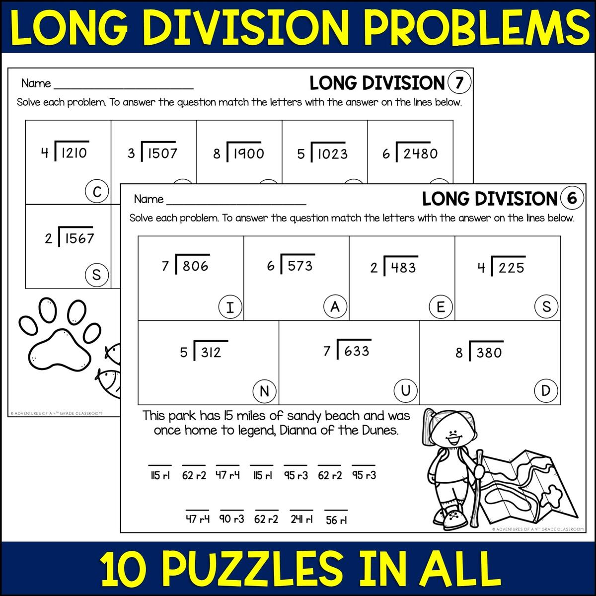 Long Division Review Puzzles Worksheets Library