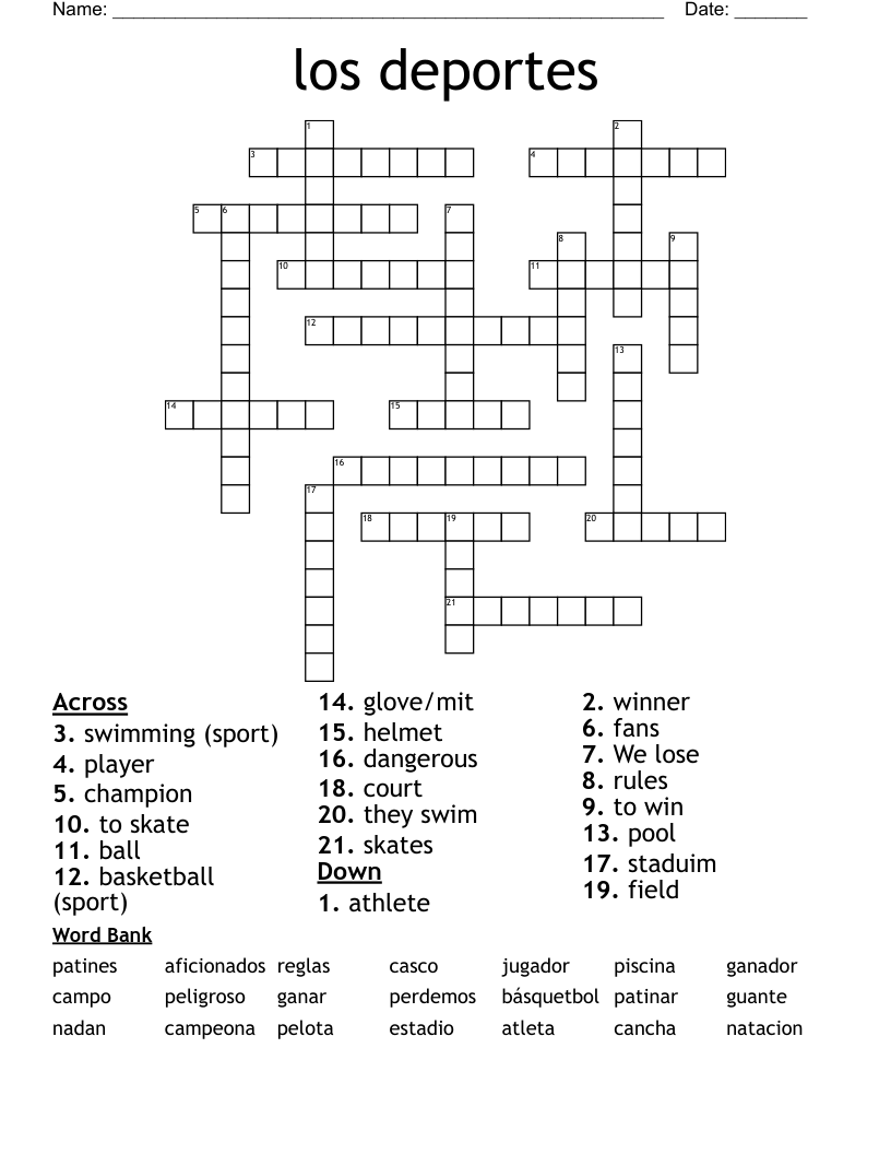 Los Deportes Crossword WordMint Los Deportes Crossword WordMint