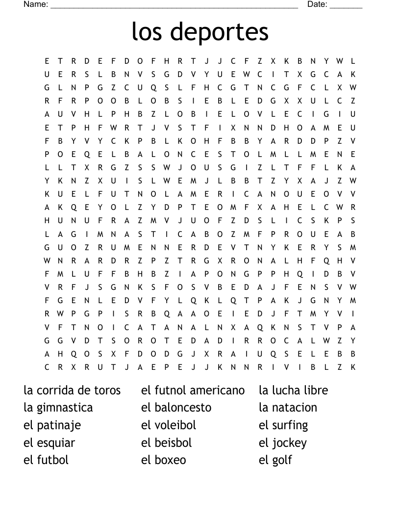 Los Deportes Word Search WordMint Los Deportes Crossword WordMint