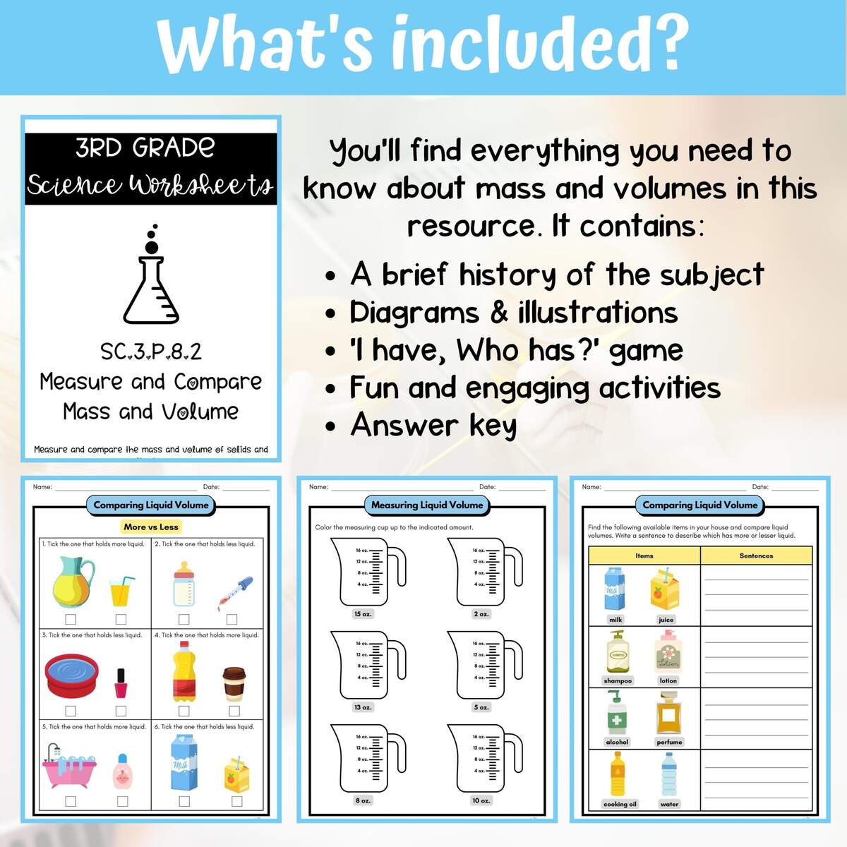 Mass And Volume Activity Answer Key 3rd Grade Physical Science Classful
