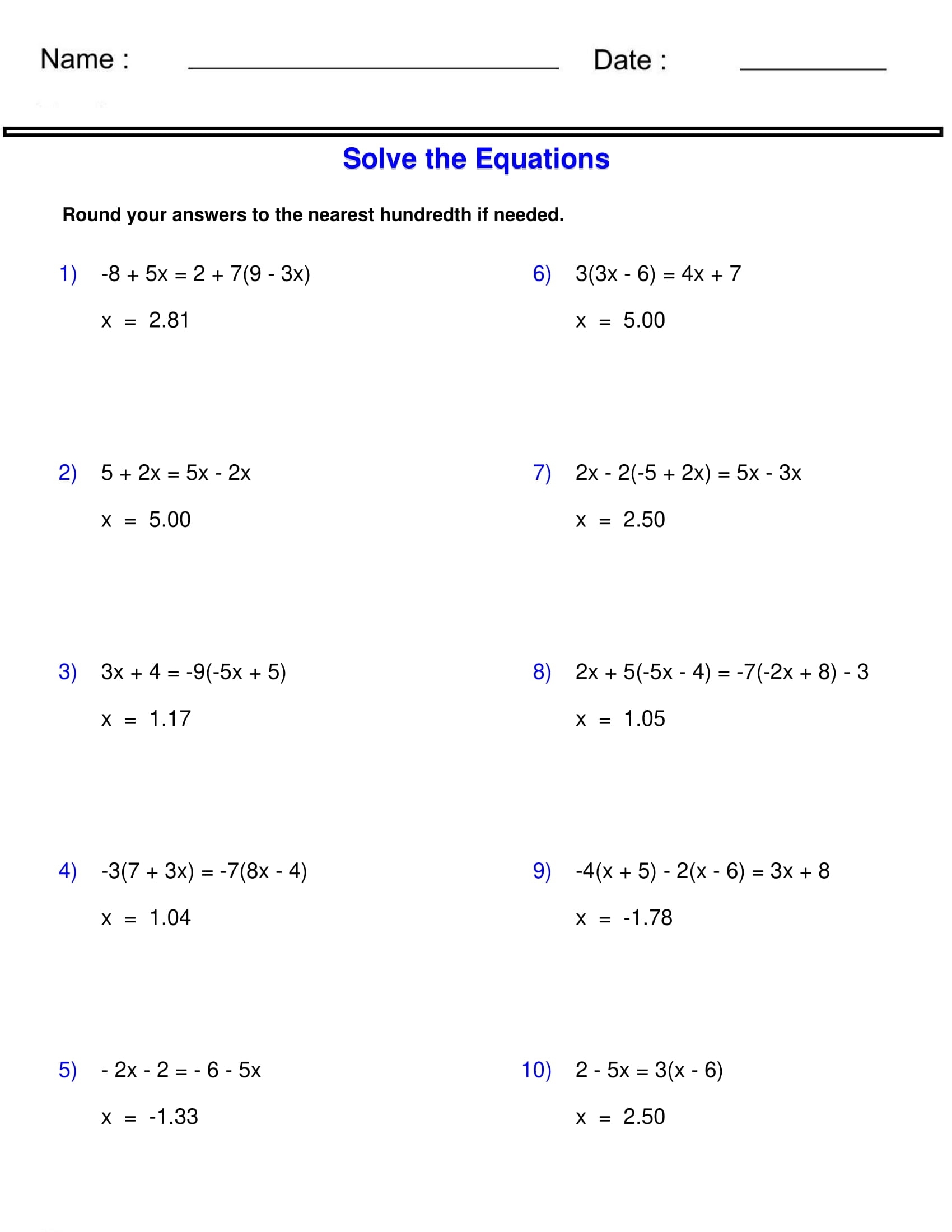 Mastering Equations With Variables On Both Sides A Comprehensive Worksheet Guide