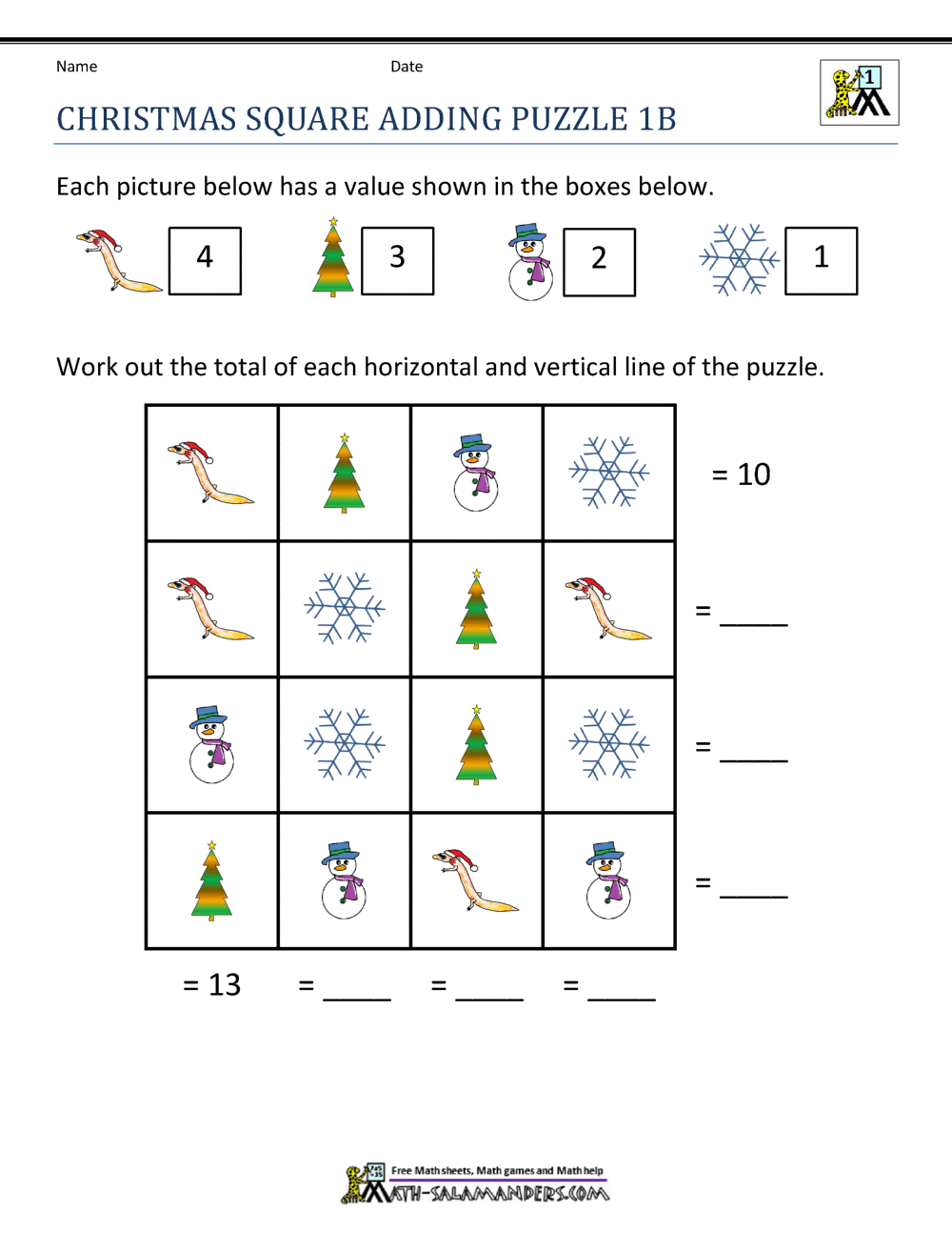 Math Christmas Worksheets PDF Free Download