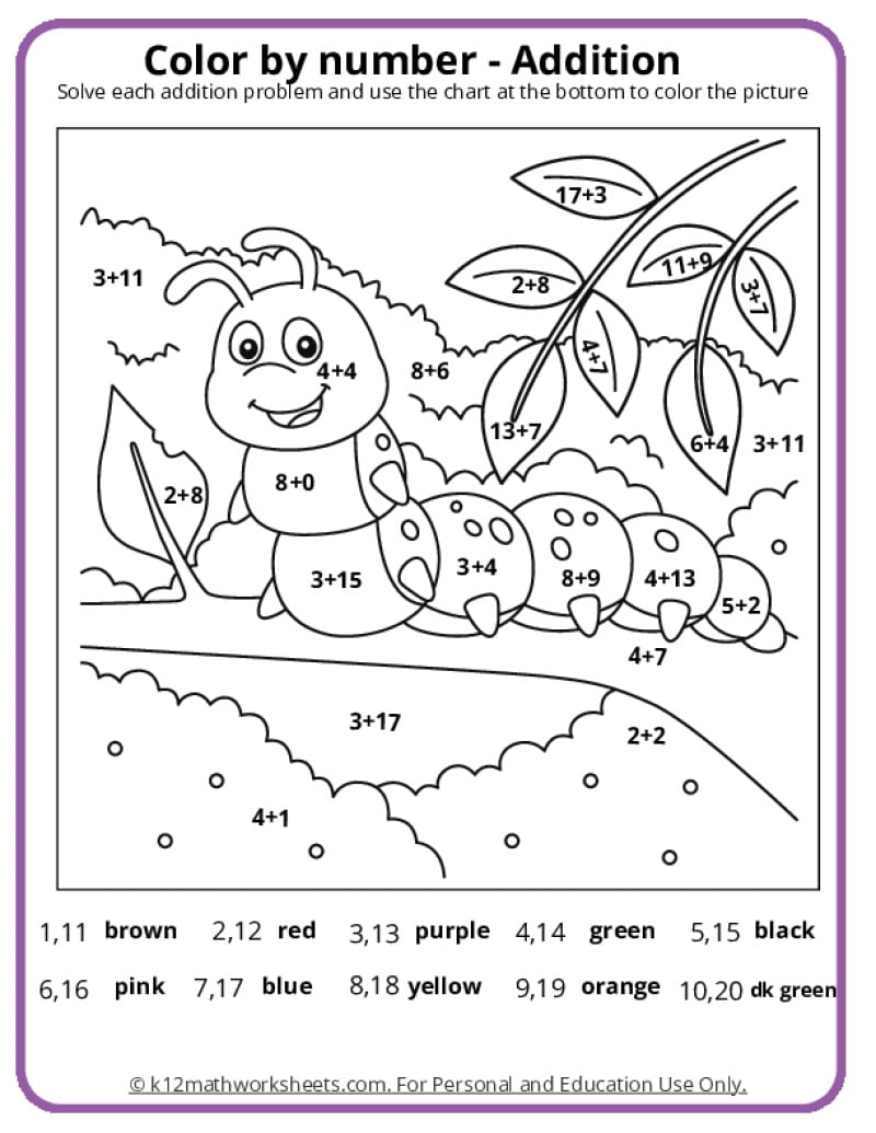 Math Coloring Pages Printable PDFs By K12mathworksheets Halloween Color By Addition Worksheet Free Printable Digital PDF