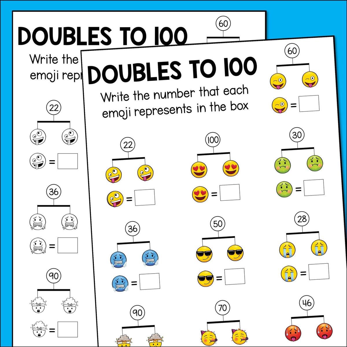 Math Doubles Facts Worksheets To 20 And 100 Algebra Addition With Emojis Printable PDF Etsy Hong Kong Math Doubles Facts Worksheets To 20 And 100 Algebra Addition With Emojis Printable PDF Etsy Hong Kong