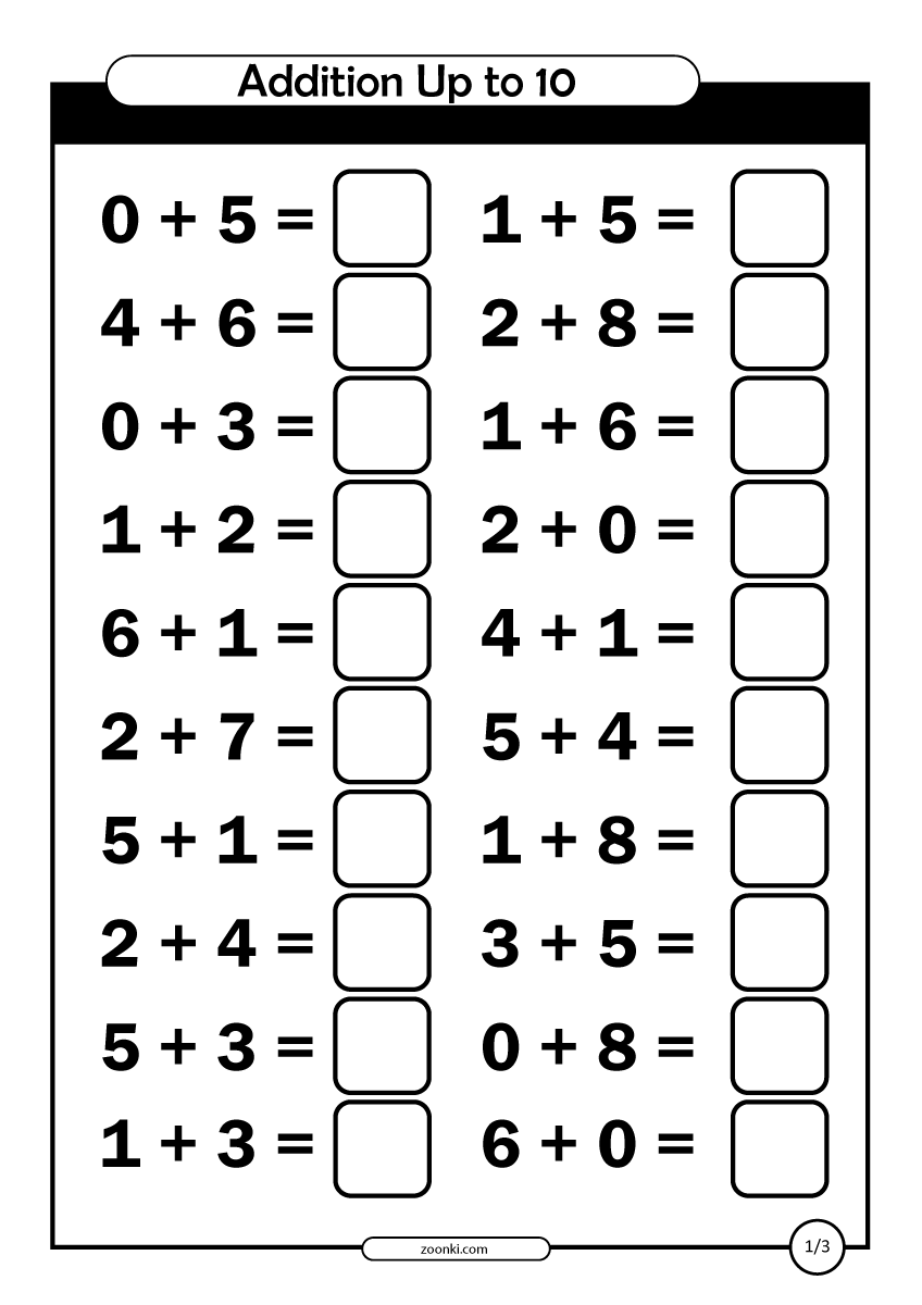 Math Exercise Addition Up To 10 Zoonki Worksheets Library