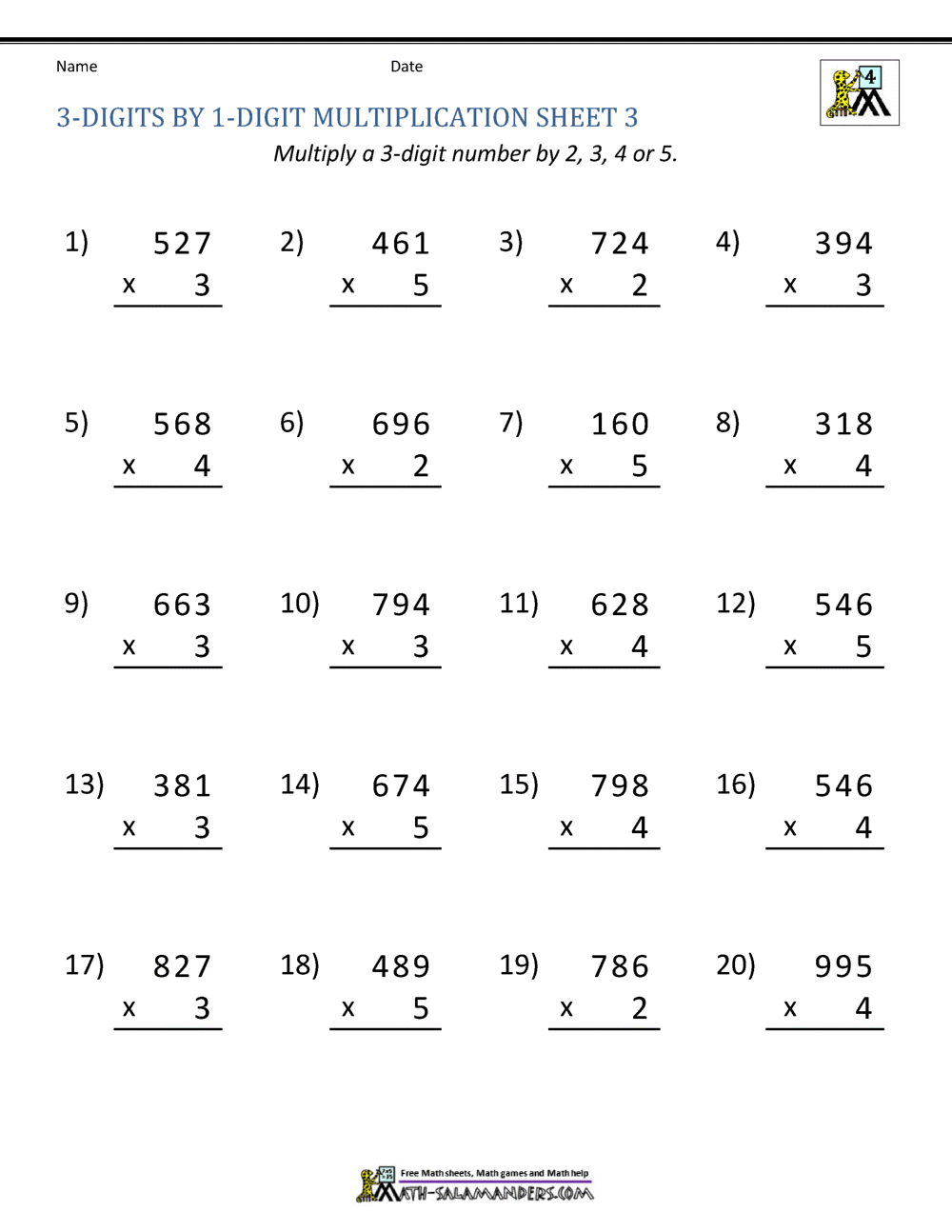 Math Multiplication Worksheets 4th Grade Free 3 Digit By 3 Digit Multiplication Worksheets Teach Prints