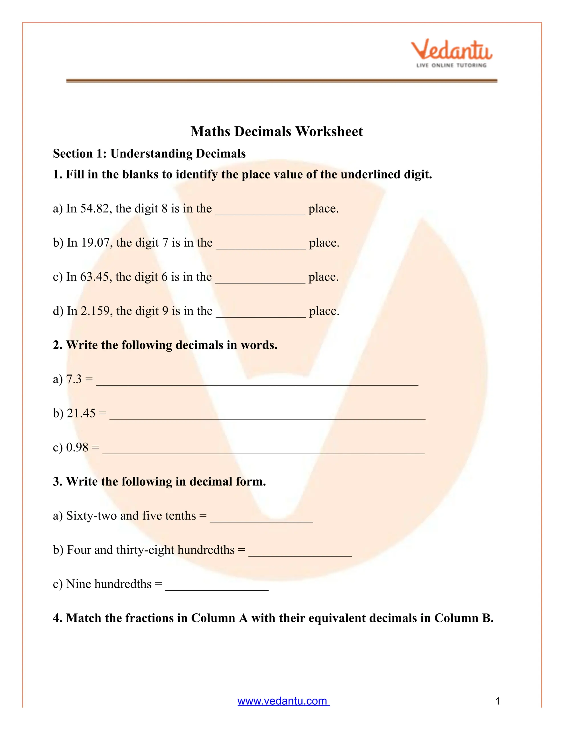 Maths Decimals Worksheets For Grades 4 7 Free PDF Practice