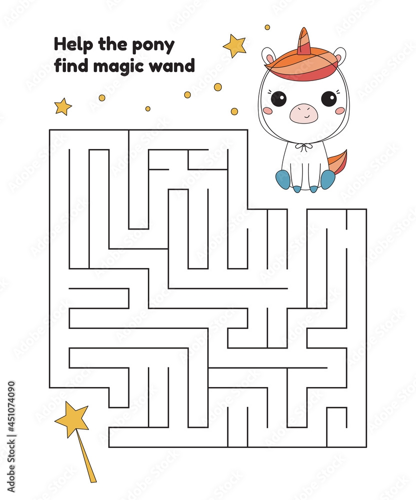 Maze Game For Children Cute Cartoon Pony In Unicorn Costume Kawaii Animals Printable Worksheet For Halloween Party Vector Illustration Stock Vektor Adobe Stock