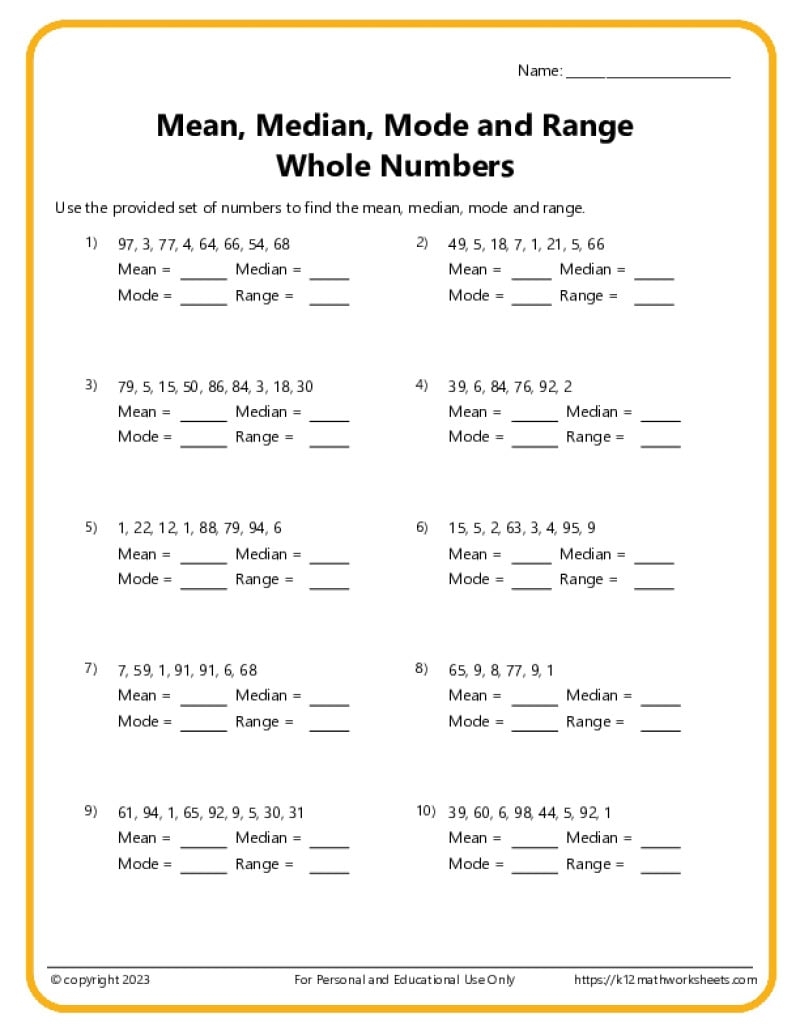 Mode And Range Worksheets