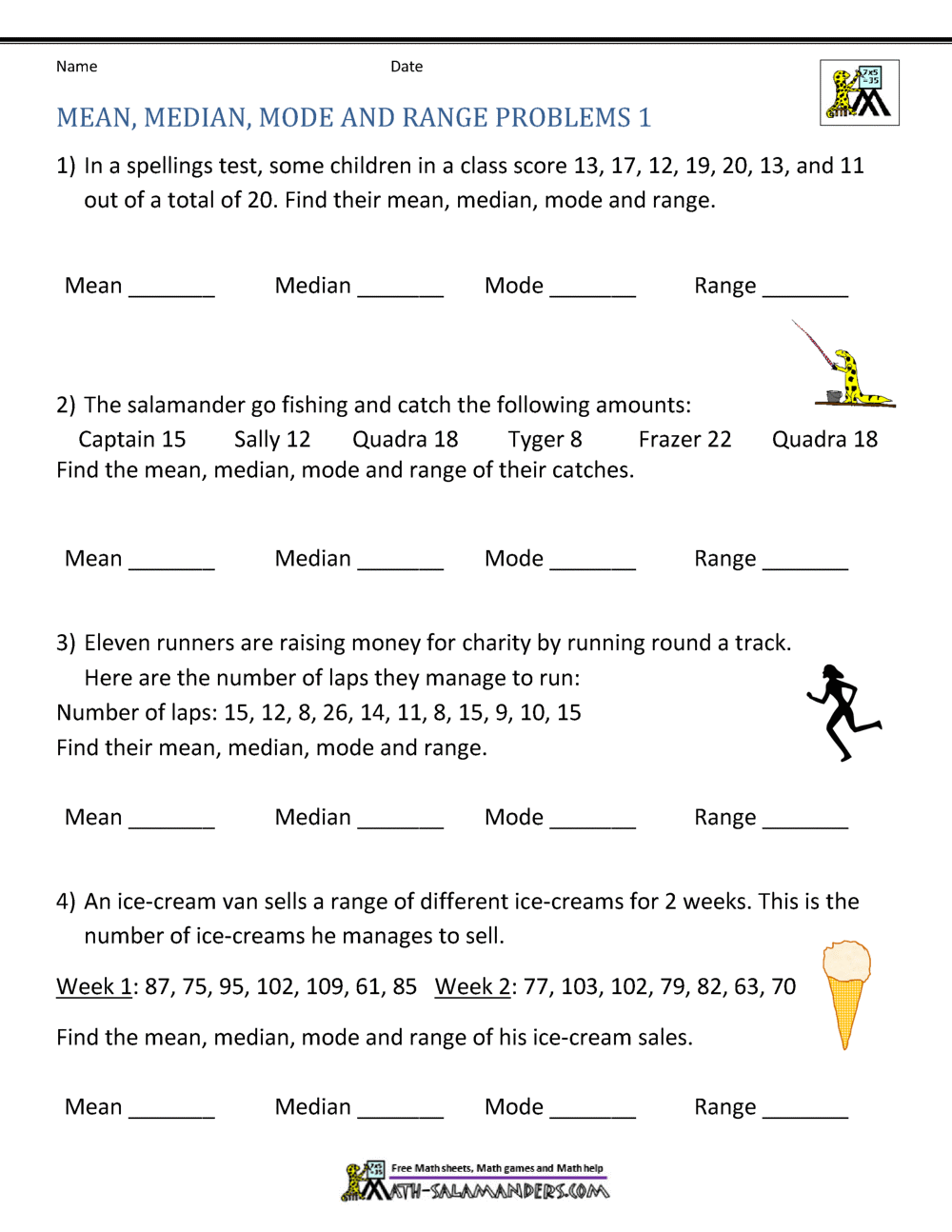 Mean Median Mode Range Worksheets Mean Median Mode Range Worksheets