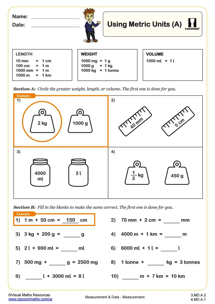 Measurement Worksheets With Answers Printable PDF Math Worksheets Cazoom Math