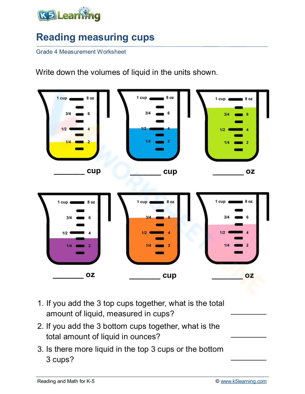 Measuring Liquid Volume Worksheets Printable