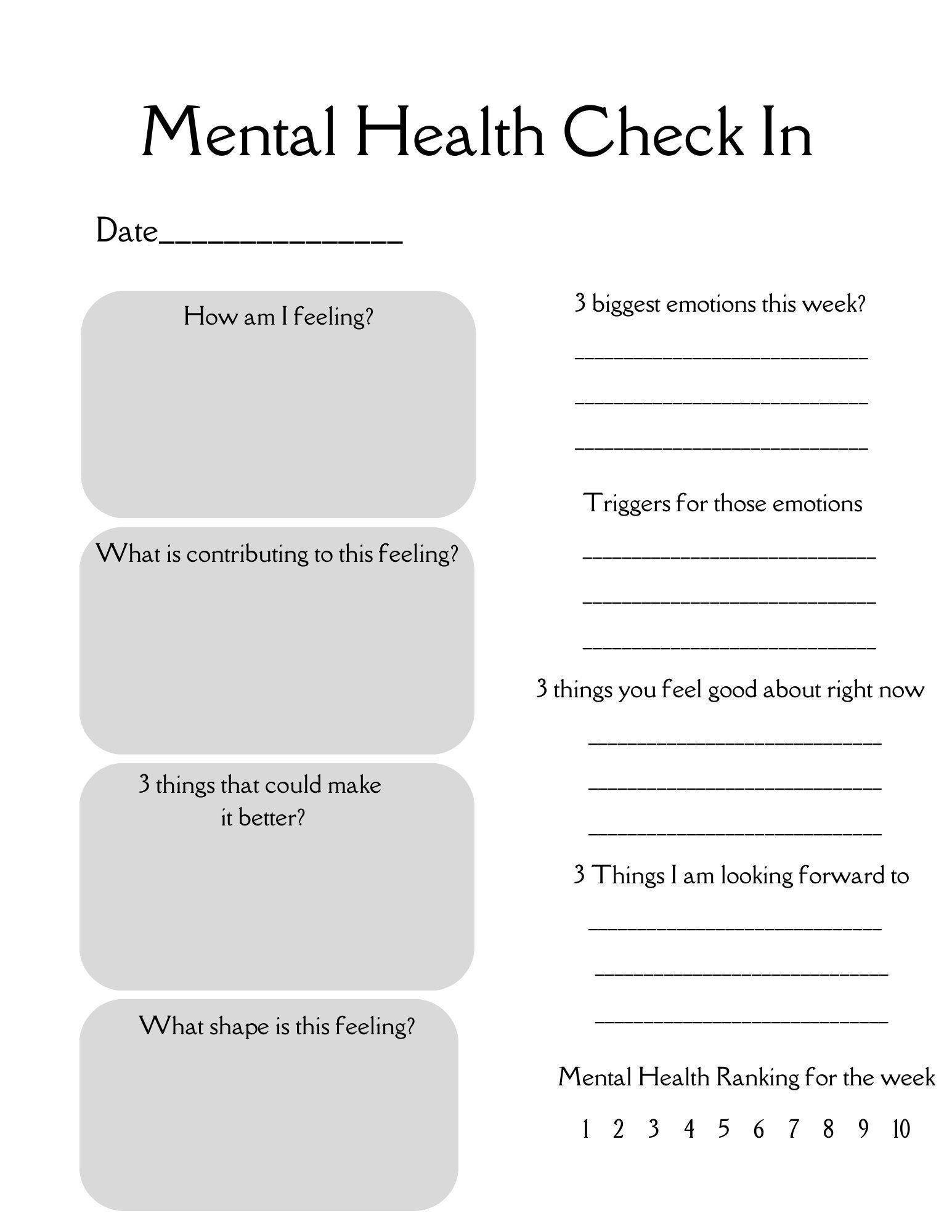 Mental Health Check In Digital Printable For Therapists Counselors Mental Health Worksheet Etsy Page 2 Free And Customizable Mental Health Templates Canva