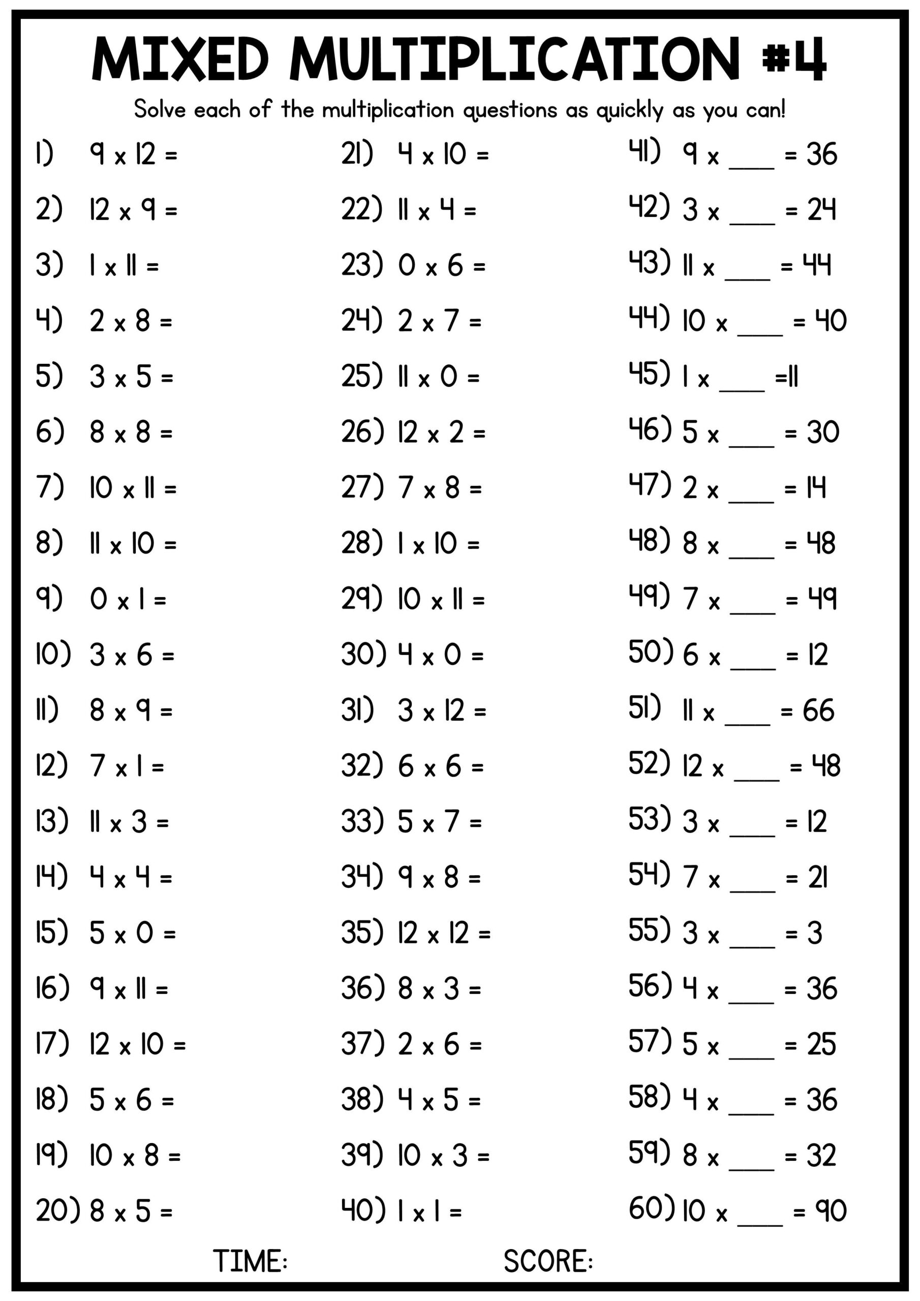 Mixed Multiplication Times Table Worksheets 4 Free Worksheets Worksheets Library