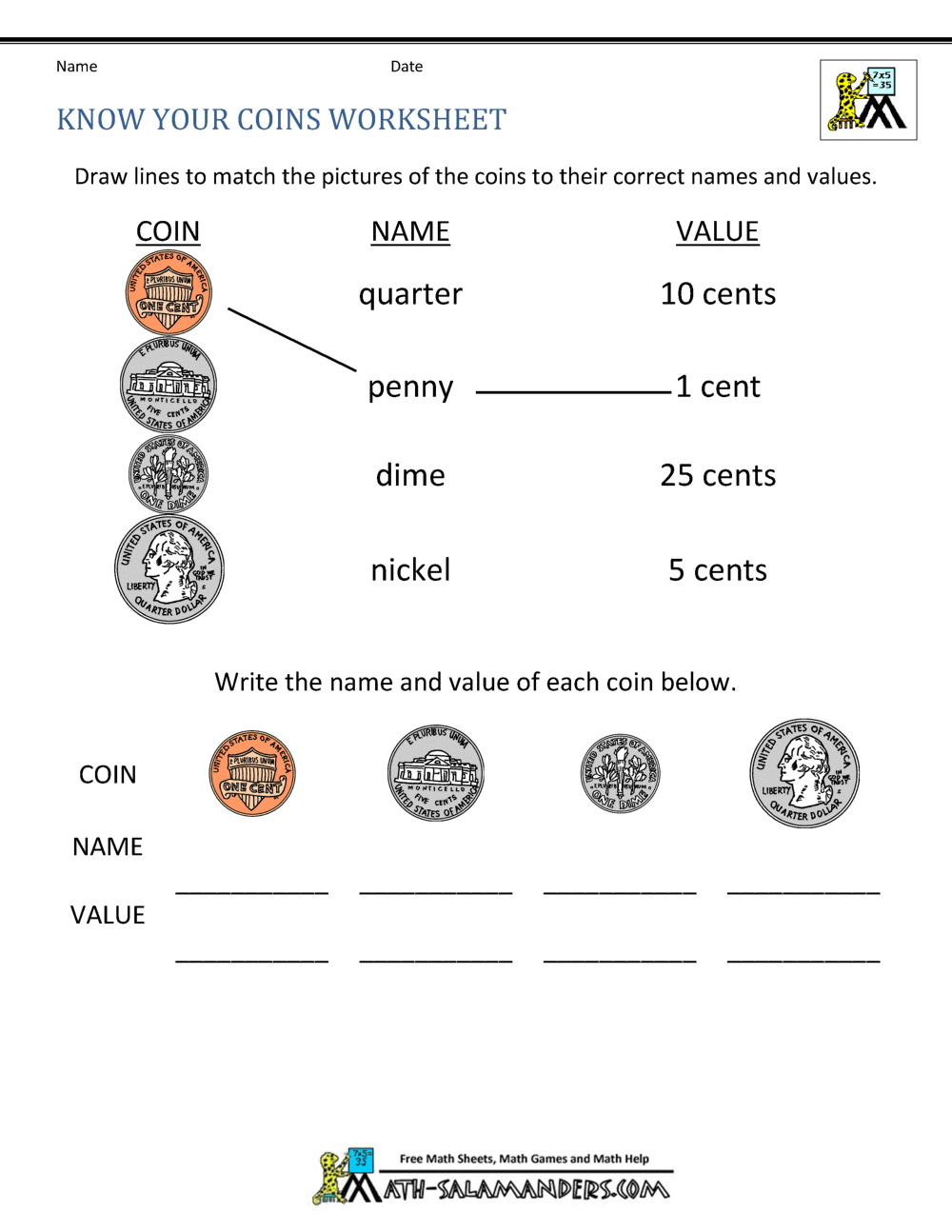 Money Worksheets For First Grade