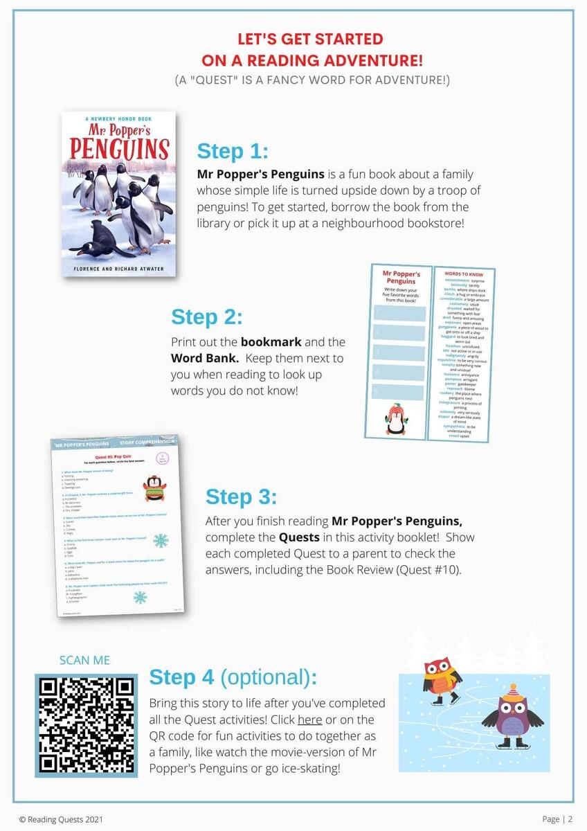 Mr Popper S Penguins Free Printables Reading Quests