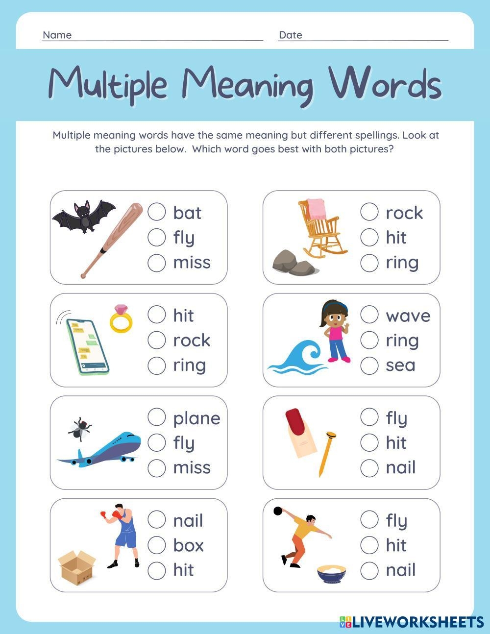 Printable 6th Grade Multiple Meaning Words Worksheets