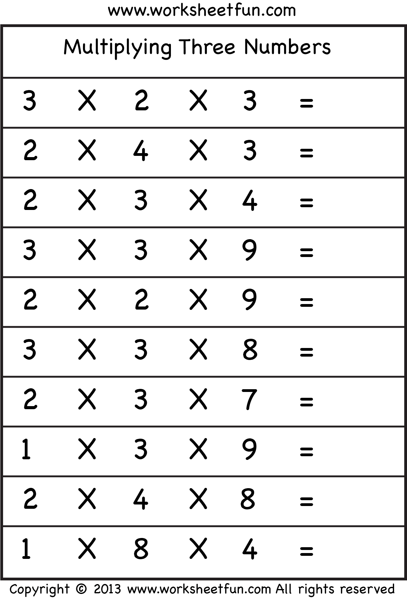 Multiplying 3 Numbers Three Worksheets FREE Printable Worksheets Worksheetfun Free Multiplication Worksheets 1 12 Paper Trail Design