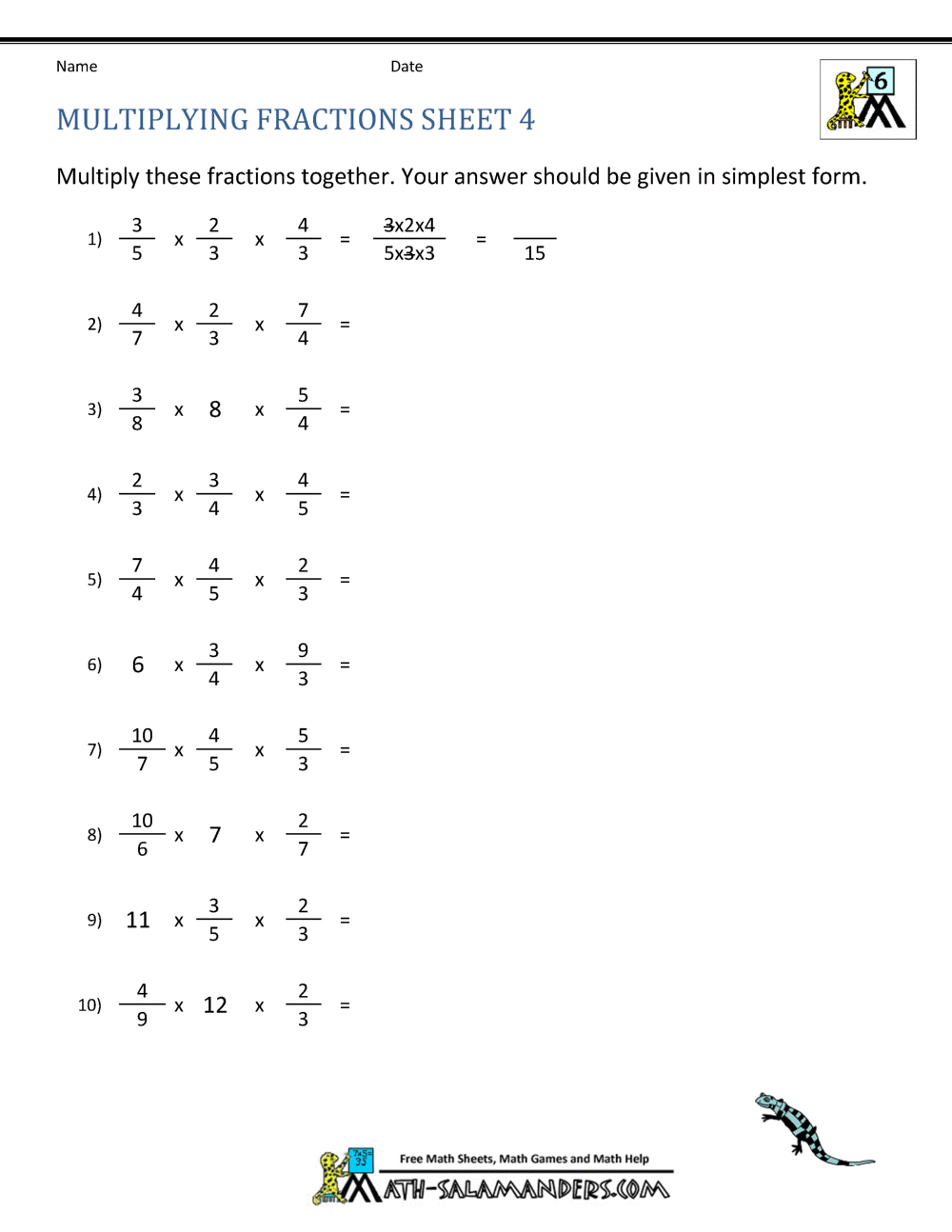 Multiplying Fractions Worksheet Multiplying Fractions Worksheet