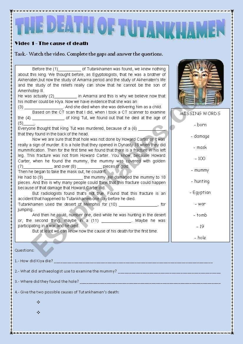 MUMMIES KING TUT ESL Worksheet By Giny00 FREE Ancient Egypt Printable Reader For Kids