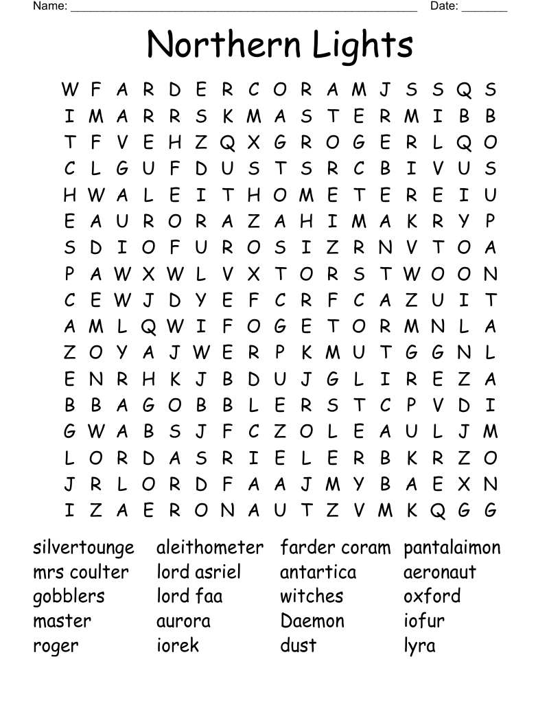 Northern Lights Word Search WordMint Northern Lights Word Search WordMint