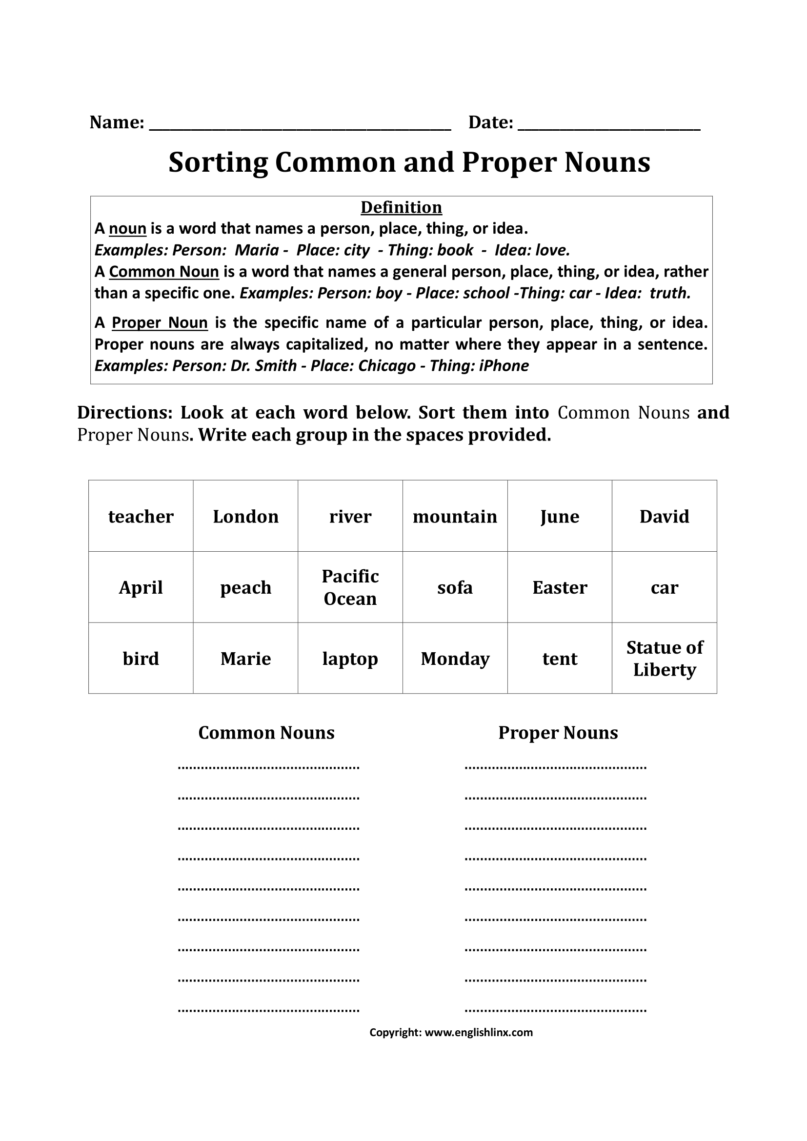 Nouns Worksheets Proper And Common Nouns Worksheets Nouns Worksheets Proper And Common Nouns Worksheets
