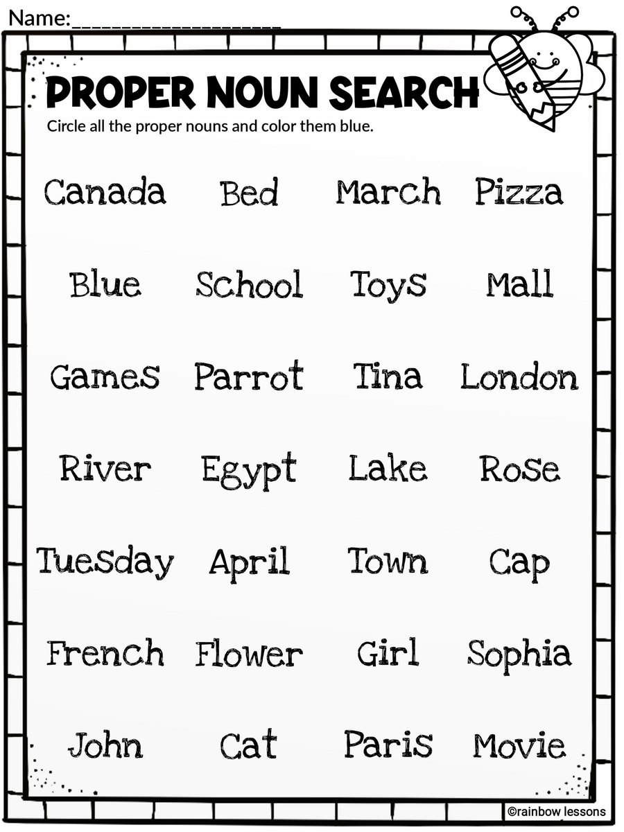 Common And Proper Nouns Worksheet Grade1to6