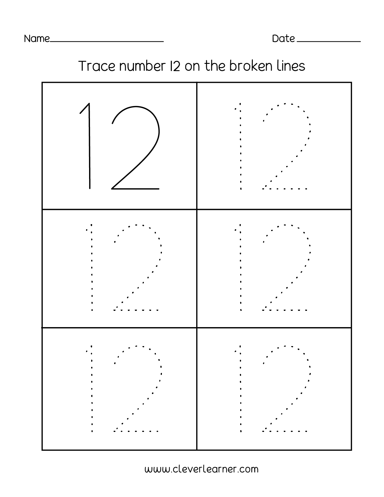 Number Twelve Writing Counting And Identification Printable Worksheets For Children Number Twelve Writing Counting And Identification Printable Worksheets For Children