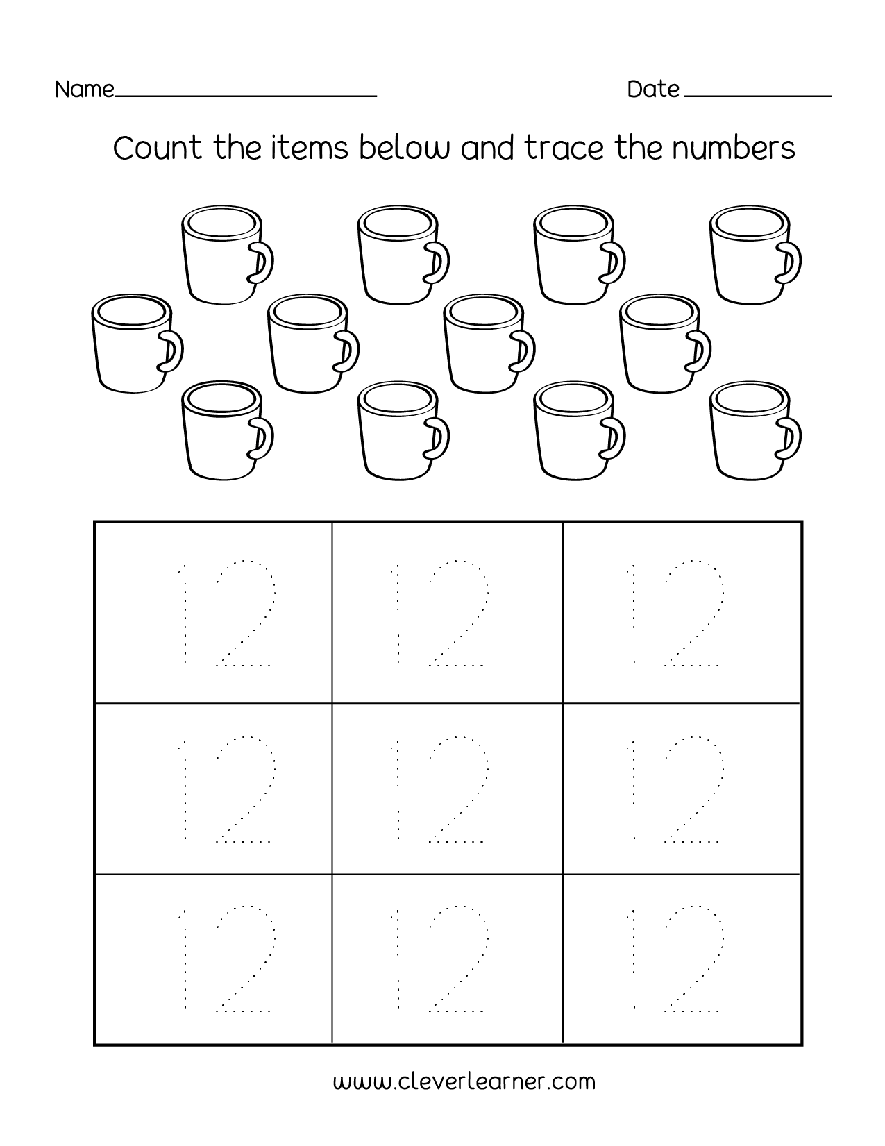 Number Twelve Writing Counting And Identification Printable Worksheets For Children Number Twelve Writing Counting And Identification Printable Worksheets For Children