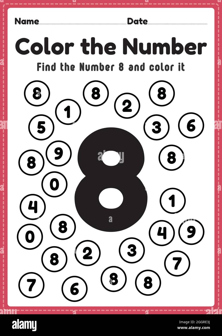 Number Worksheets For Kindergarten Number 8 Coloring Math Activities For Preschool Kids To Learn Basic Mathematics Skills In A Printable Page Stock Vector Image Art Alamy Free Printable Number Eight Learning Worksheet For Preschool