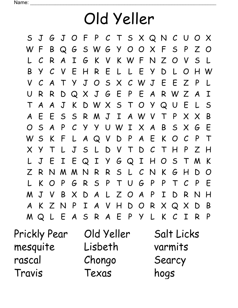 Old Yeller Vocab 1 3 Word Scramble WordMint Old Yeller Vocab 1 3 Word Scramble WordMint