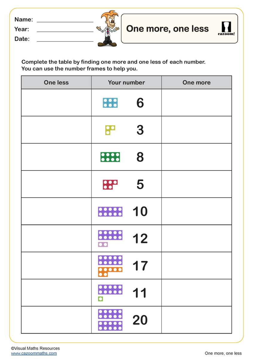 One More One Less Worksheet PDF Printable Number Worksheets One More Worksheet