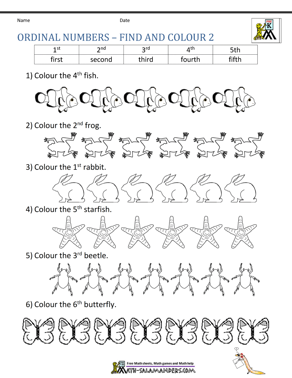 Ordinal Number Worksheets Ordinal Number Worksheets