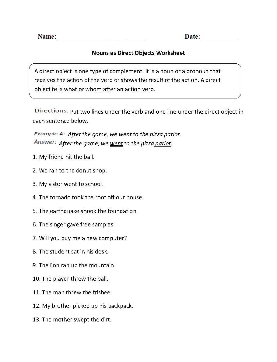 Parts Of A Sentence Worksheets Direct And Indirect Objects Worksheets Parts Of A Sentence Worksheets Direct And Indirect Objects Worksheets