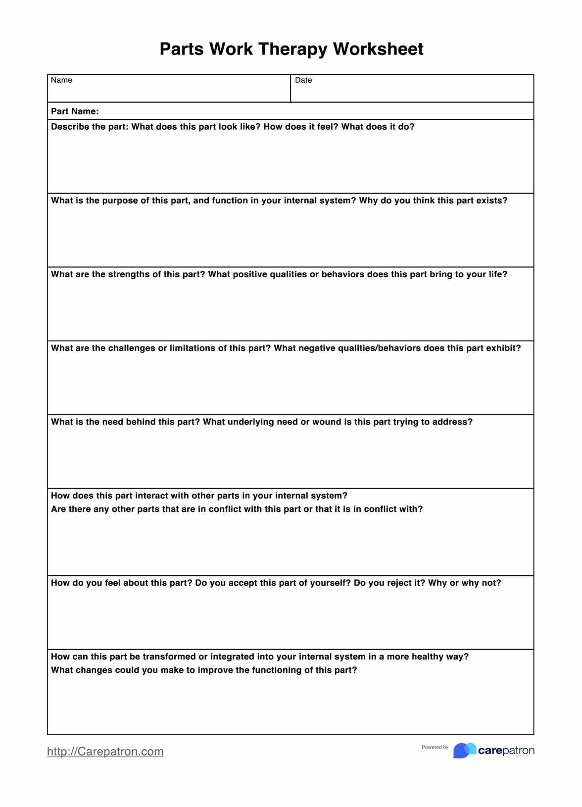 Parts Work Therapy Worksheets Parts Work Therapy Worksheets