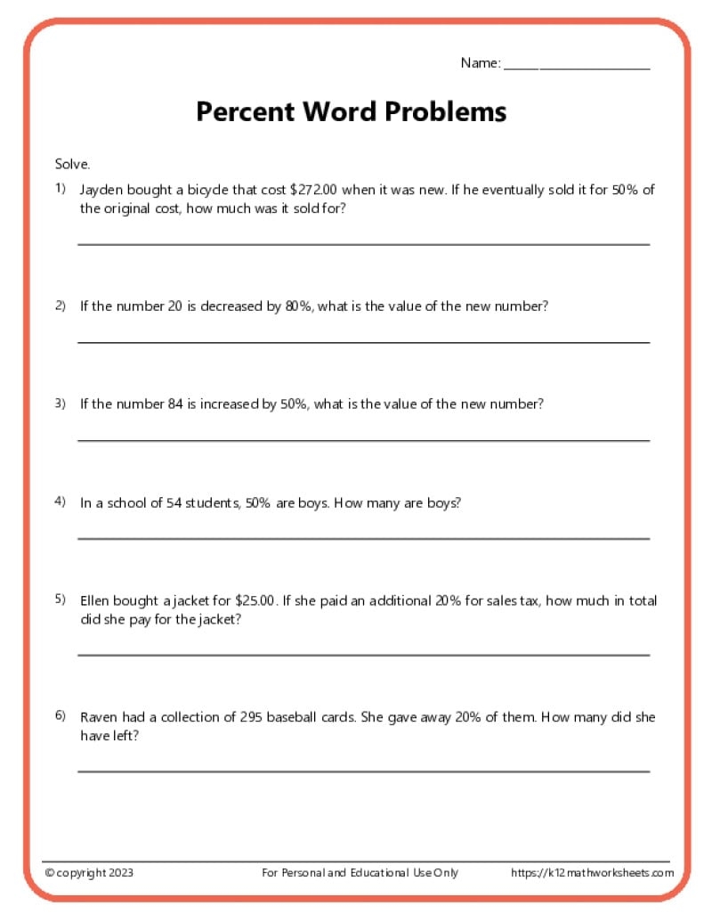 Percentages Worksheets Percentages Worksheets