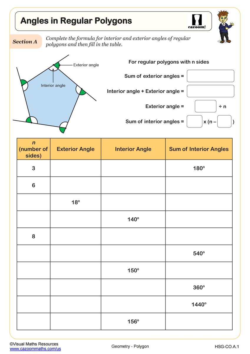 Polygons Worksheet Polygons Angles PDF Worksheet Cazoom Math