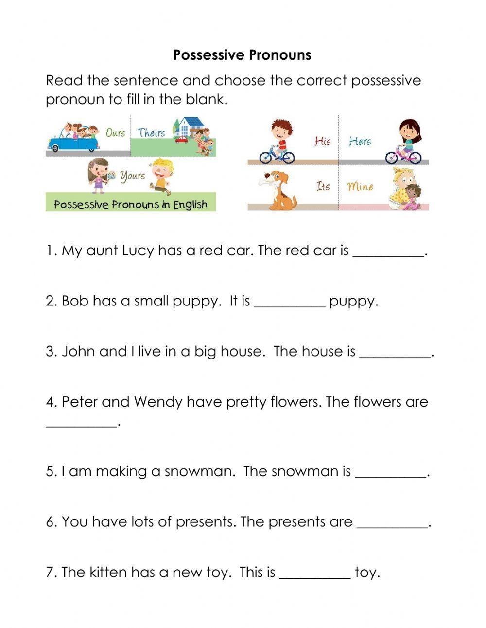 Possessive Pronouns Worksheet For Grade 2 Worksheets Library