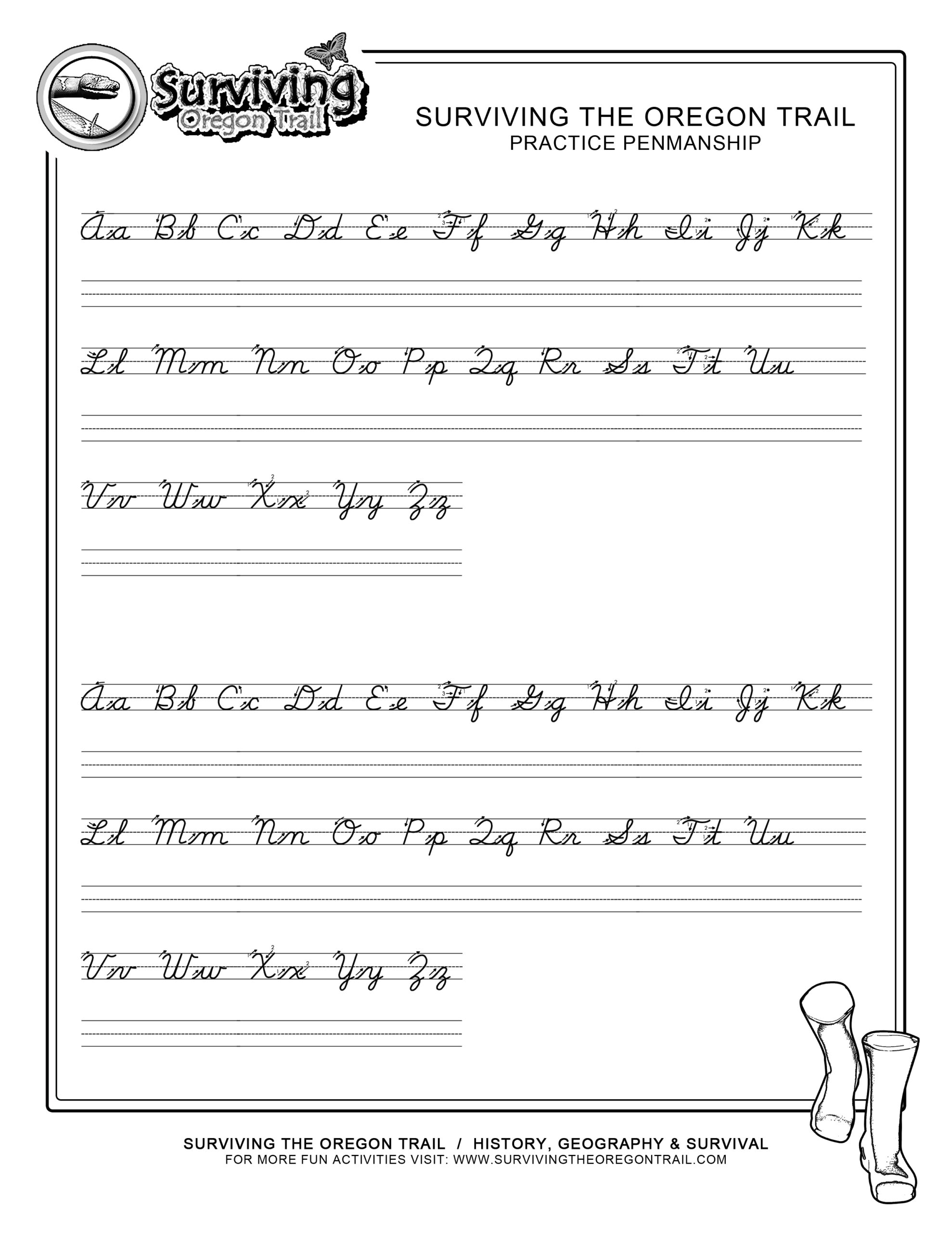 Practice Penmanship ABC S Medium Print Surviving The Oregon Trail Free Custom Printable Handwriting Worksheet Templates Canva