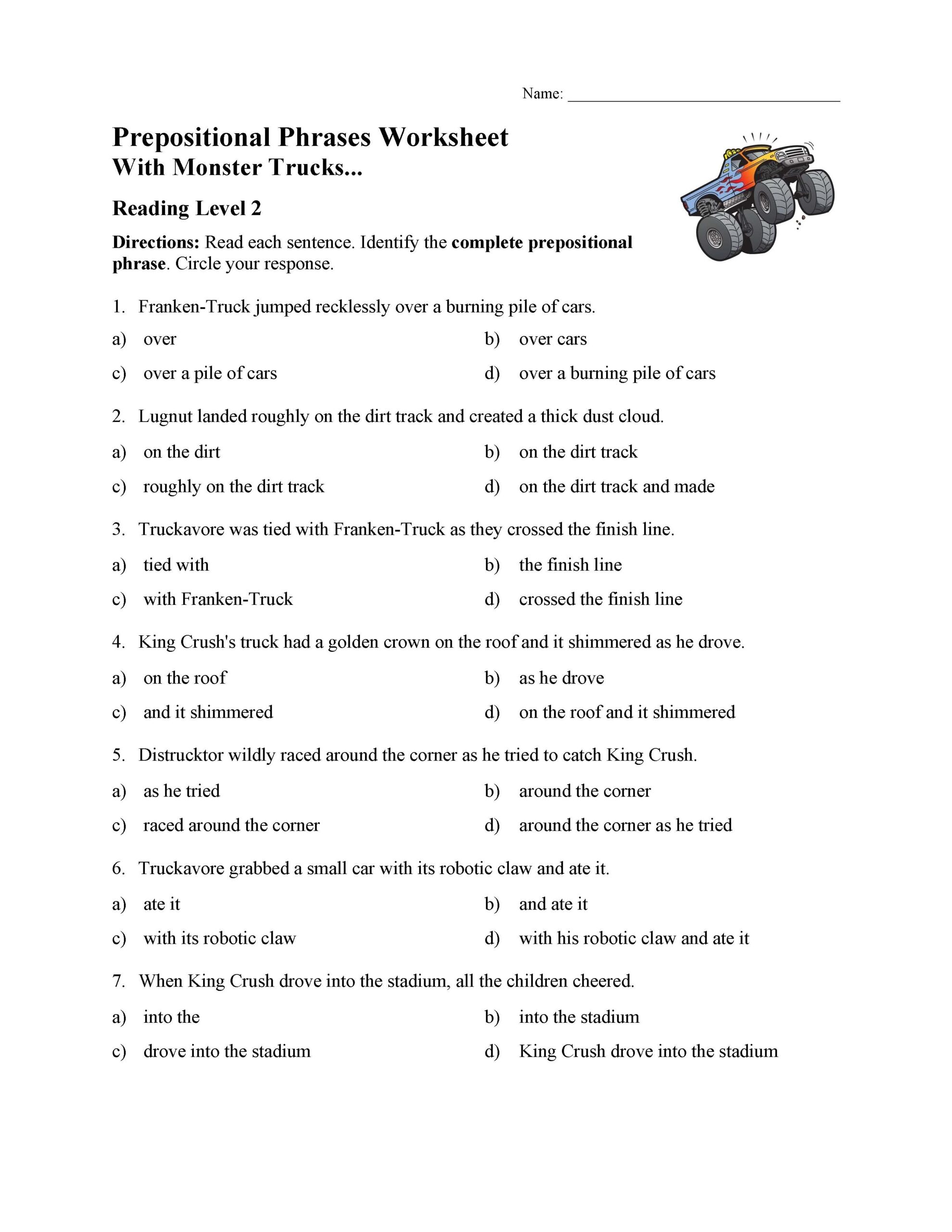 Parts Of A Sentence Worksheets Prepositional Phrase Worksheets