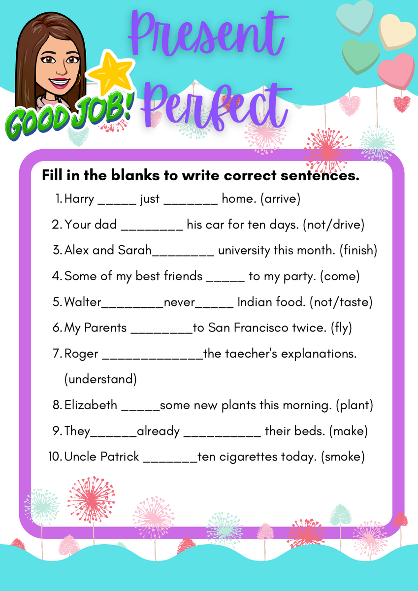 Present Perfect Tense Worksheet Fill In The Blanks Present Perfect Tense Worksheet Fill In The Blanks