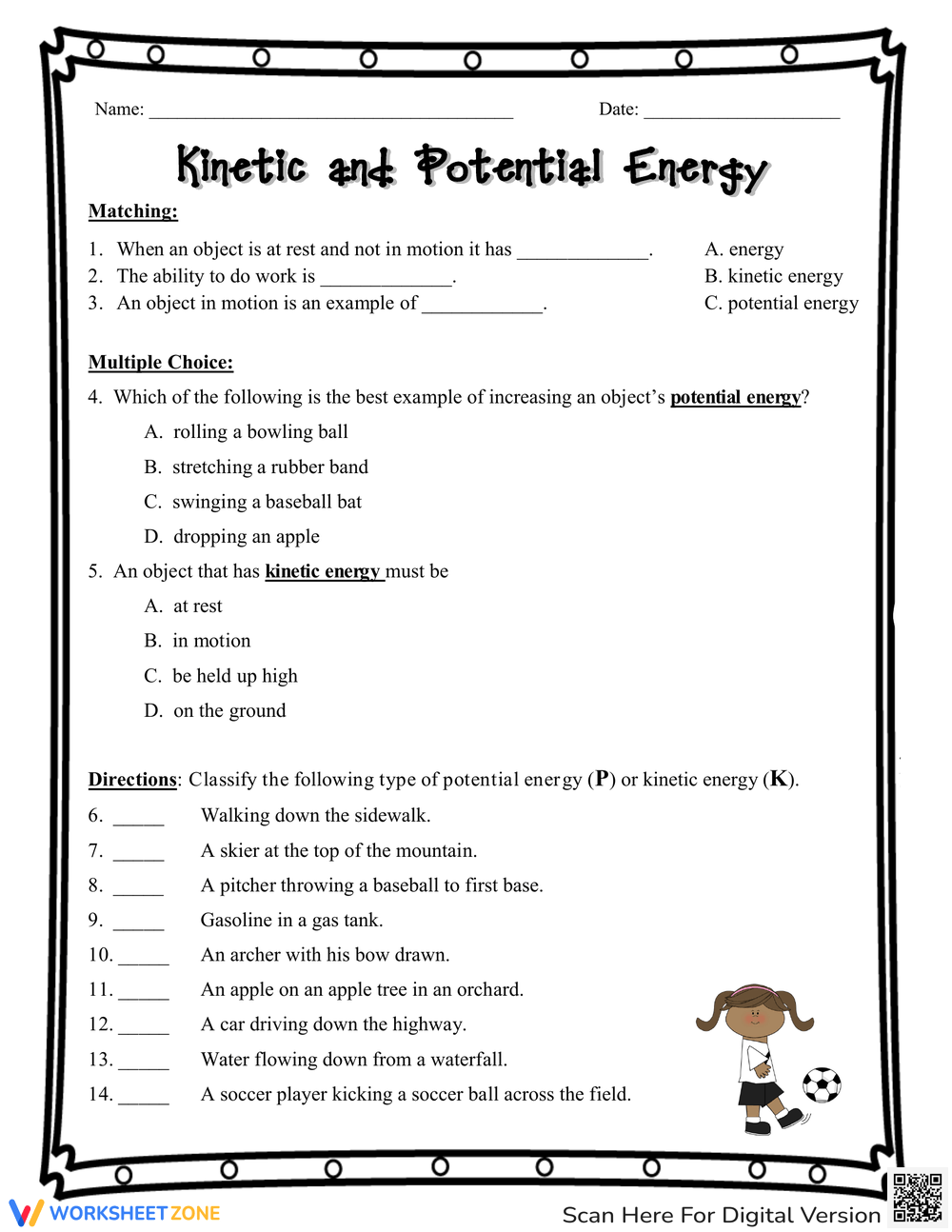 Printable 4th Grade Kinetic And Potential Energy Worksheets Kinetic And Potential Energy Worksheets Printable