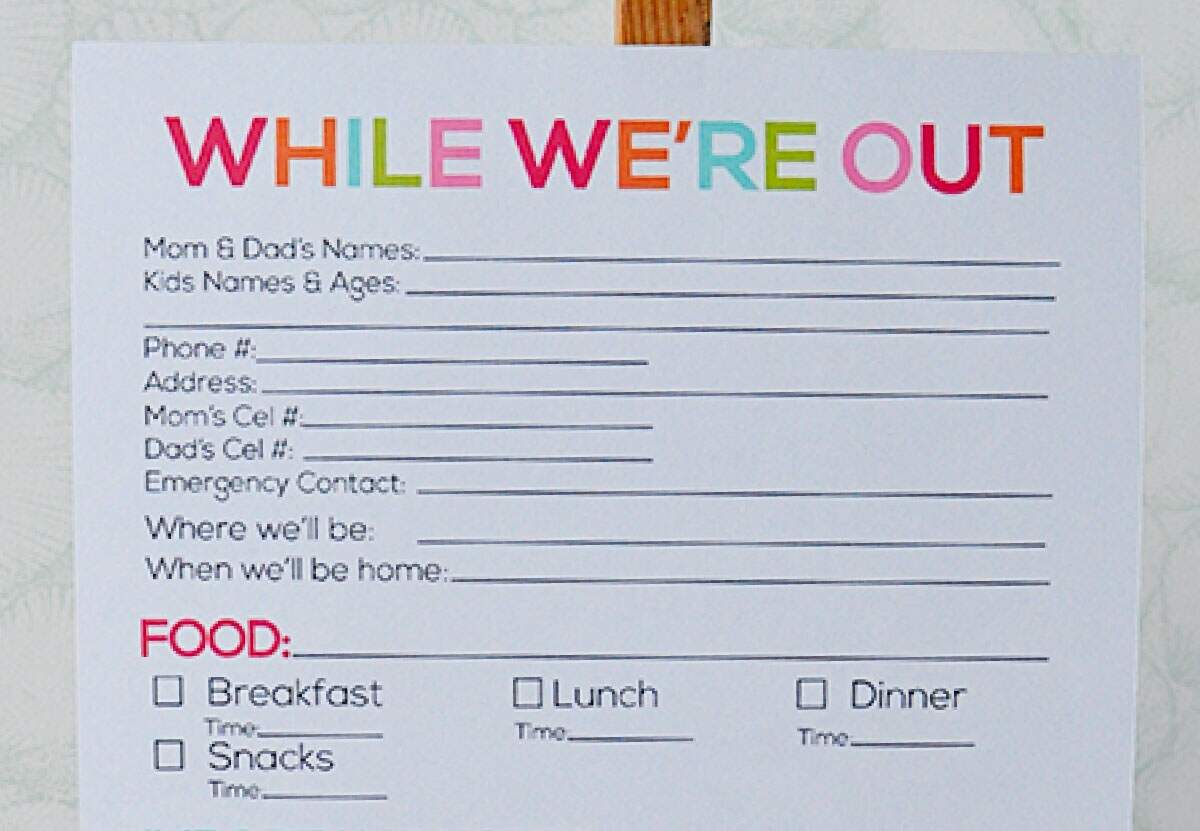 Printable Babysitter Notes Printable Babysitter Notes