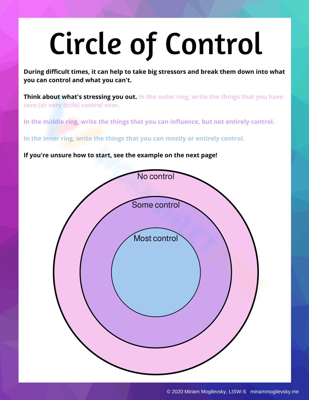 Printable Circle Of Control Worksheets