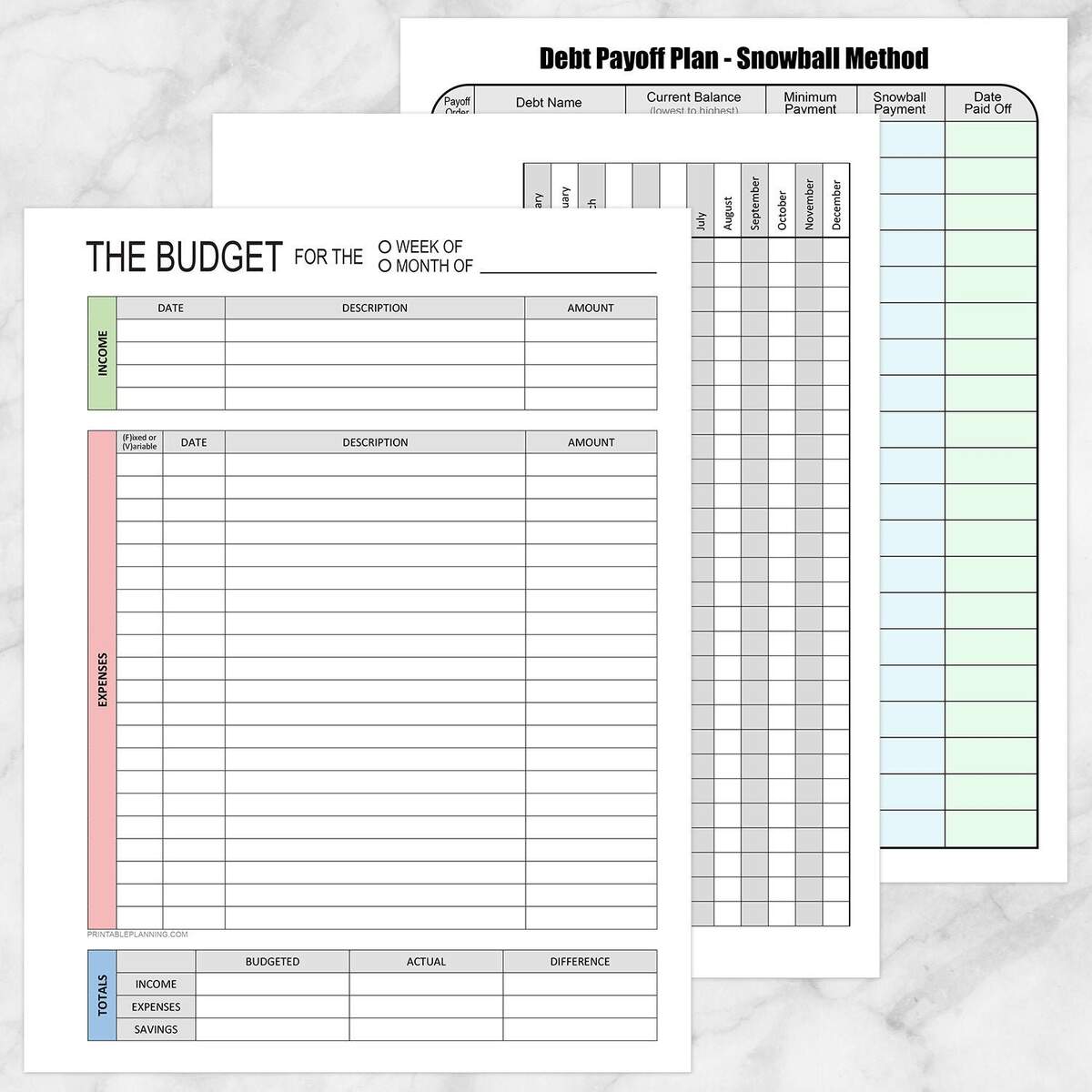 Printable Financial BUNDLE Budget Worksheet Bill Payment And Debt Payoff Plan 3 PDF Files Instant Download Etsy