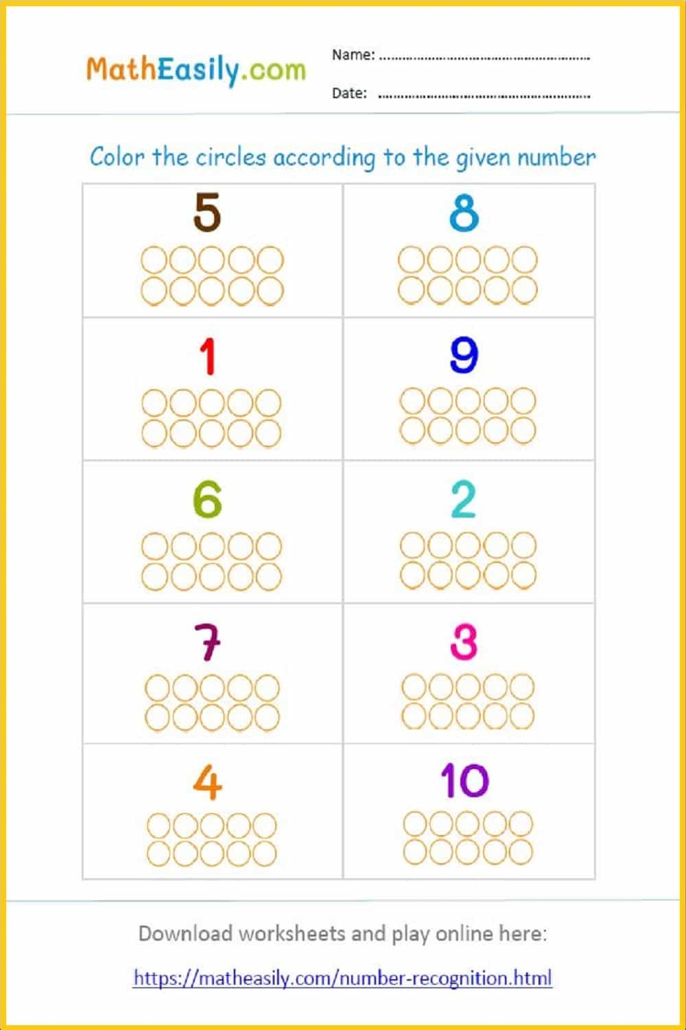 Kindergarten Number Recognition Worksheets 1 To 10 Free PDF Eduflakes