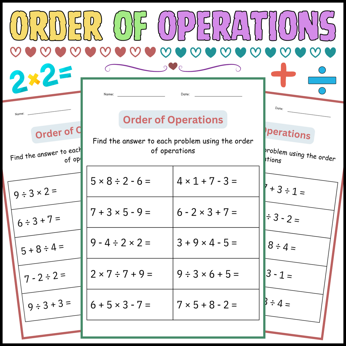 Printable Order Of Operations Digital Worksheets Activities For 4th 5th Grade Made By Teachers Order Of Operations Practice Worksheet Worksheets Worksheets